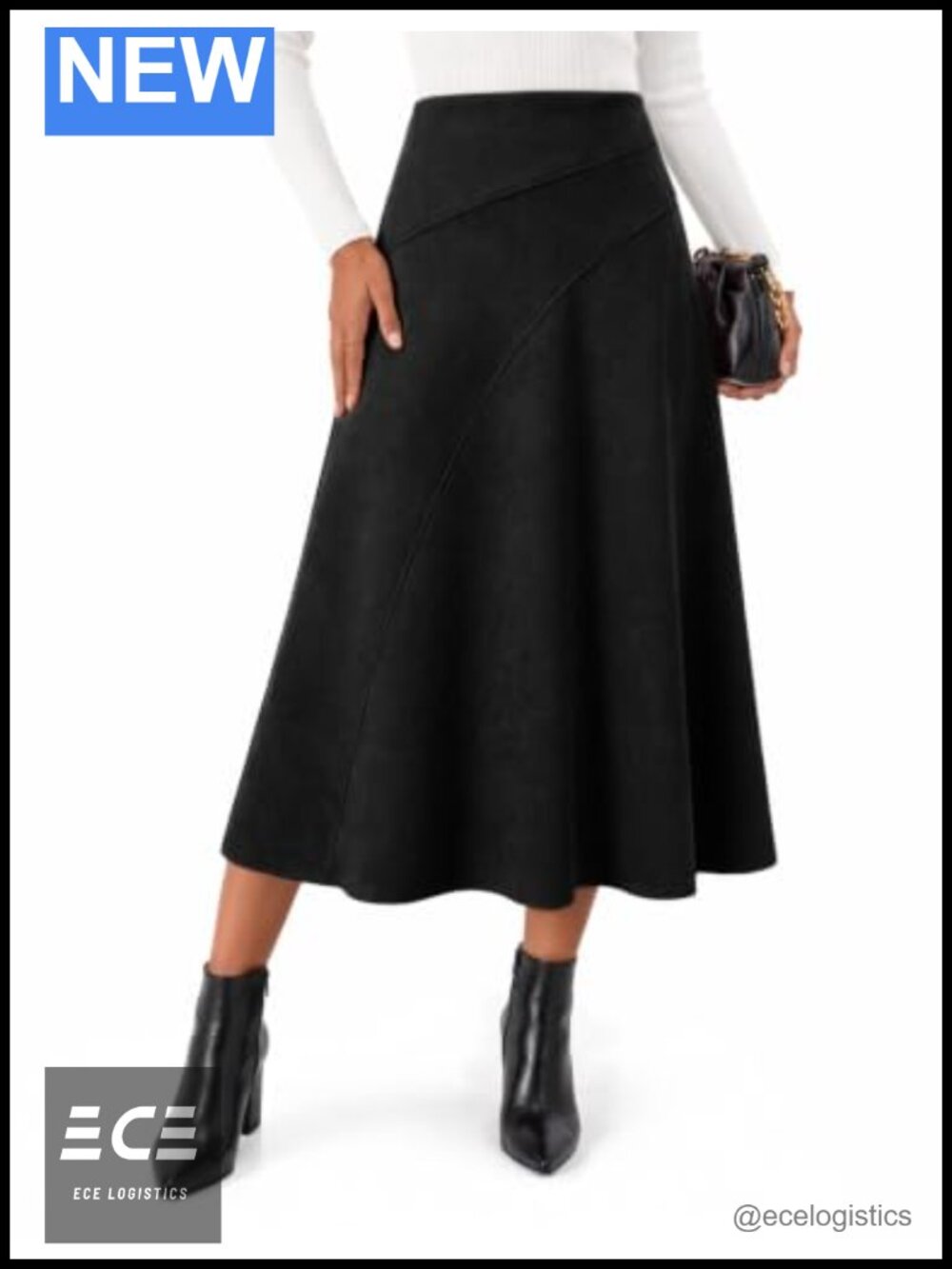 Faux Suede A-Line Midi Skirt High Waist Asymmetrical Seams Fall Winter